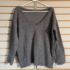 Healthy Yidai Charcoal Gray V Neck Long Sleeve Knit Sweater Size M